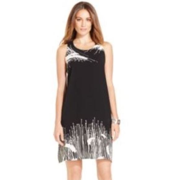 Alfani Black Splash Sleeveless A Line Dress Size 10 NWT - Picture 1 of 7